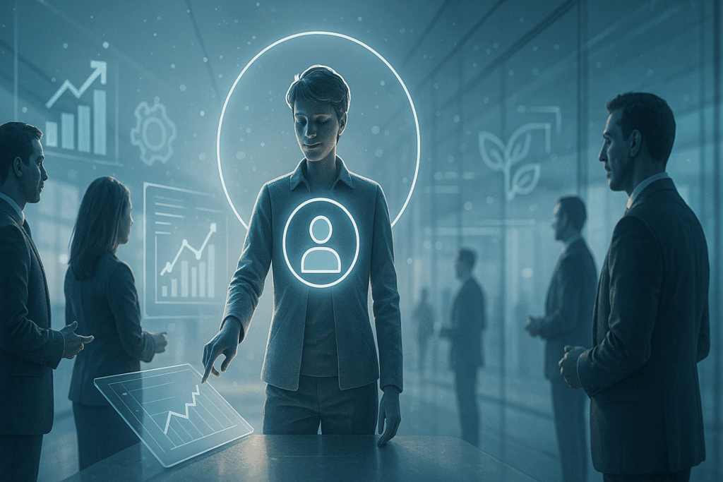 Geschäftsleute diskutieren digitale Strategien in vernetzter Umgebung